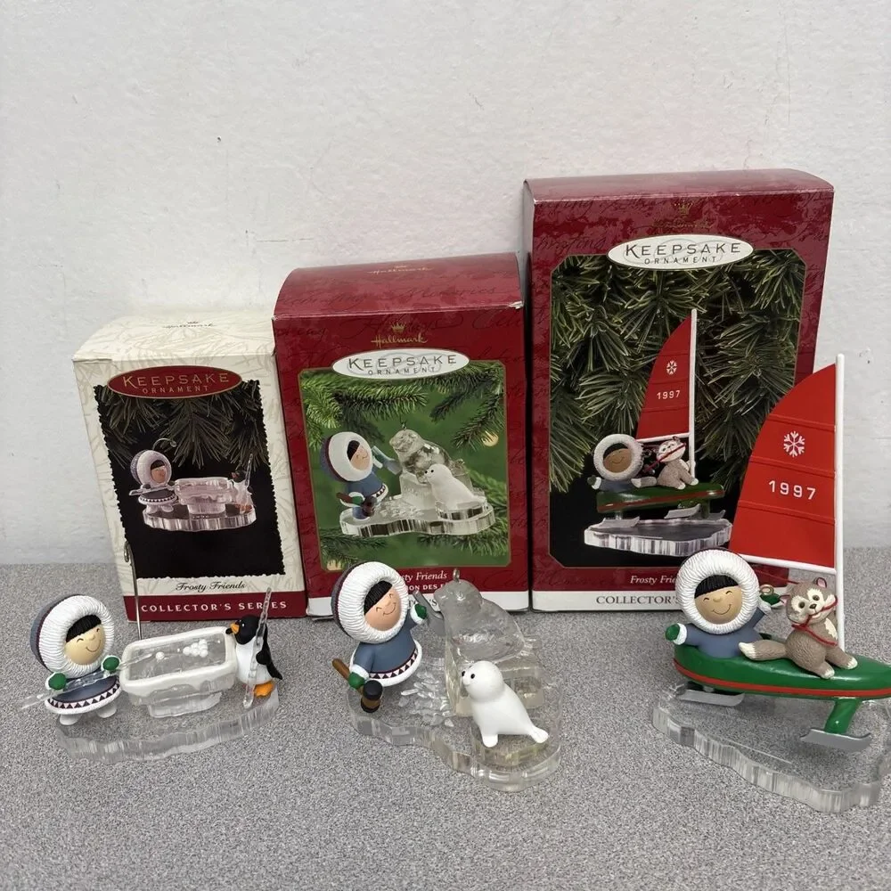 Hallmark Keepsake Lot, 3 Frosty‎ Friends Ornaments Billiards Sailboat Sculpture